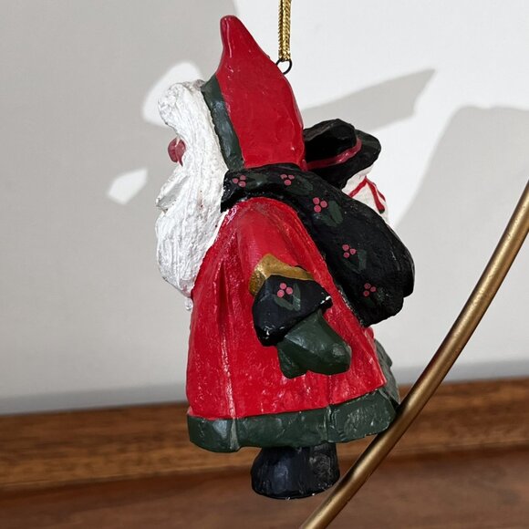House of Hatten Santa with Snowman Pack on Back Ornament Vintage 1993 Folk Art - Picture 5 of 13